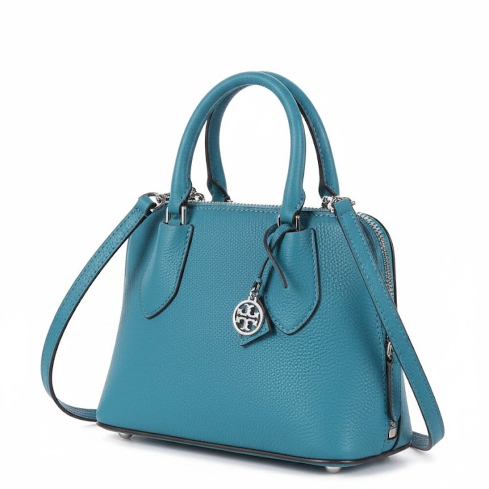 Tory Burch Mini Swing Bag Turquoise Blue Pebbled Leather Crossbody Satchel NWOT - Picture 5 of 5